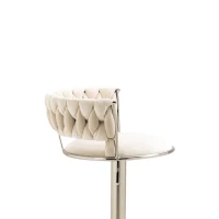 Set of 2 Kitchen Bar Seats with Back and Footrest, 360° Swivel Velvet Bar Chairs with Silver Legs, Adjustable Seat Height, 54x46x97 cm, Ivory(m-9)