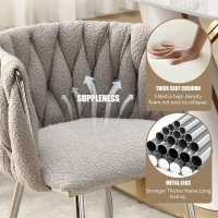 Set of 2 Modern Hand Weaving Dining Chairs with Silver Legs and Armrests, Boucle Upholstered Side Chairs, Set of 2 Dining Chair for Living Room, 54x52x73 cm, Gray(m-4)