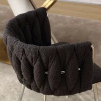 Set of 2 Modern Hand Weaving Dining Chairs with Silver Legs and Armrests, Boucle Upholstered Dining Chairs, Set of 2 Dining Chair for Living Room, 54x52x73 cm, Black(m-8)
