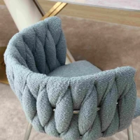 Set of 2 Modern Dining Chairs with Silver Legs, Hand-woven Backrest and Armrests, Upholstered Boucle Armchair for Living Room, 54x52x73 cm, Light Blue(m-8)