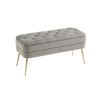Velvet Upholstered Storage Ottoman Bench with Metal Legs, Multifunctional Footrest Sofa, 104x40x51 cm, Grey(m-8)