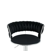 Set of 2 Adjustable Bar Stools with Back and Footrest, 360° Swivel Velvet Barstools with Silver Legs, 54x46x97 cm, Black(m-9)