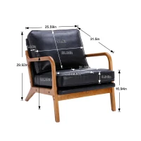 Modern Accent Armchair with Wooden Frame, Soft Cushion, Mid-Century Style, Comfy Chair for Bedroom, Living Room, 65x80x76 cm, Black(m-3)