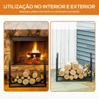 Outsunny Suporte para Lenha  de Metal com Prateleira Curva Carga 60 kg para Interior e Exterior 60,5x36x46,5 cm Preto(m-6)