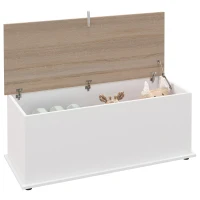 HOMCOM Baú de Armazenamento de Madeira Banco de Armazenamento Carga Máxima 60kg 100x40x40 cm Branco e Madeira(m-10)