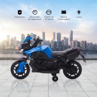 HOMCOM Mota Elétrica para Crianças 6V com Faróis Buzina 2 Rodas de Equilibrio Velocidade Máx. de 3km/h  88,5x42,5x49 cm Azul(m-7)