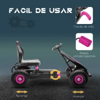 HOMCOM Kart a Pedais para Crianças 5-12 Anos com Assento Ajustável Pneus Insufláveis Amortecimento e Travão de Mão 121x58x61 cm Rosa(m-5)