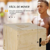 HOMCOM Caixa Pliometria de Madeira Caixa de Saltos com 2 Alças Recortadas Carga Máxima 120 kg 45x40x60 cm Madeira(m-5)