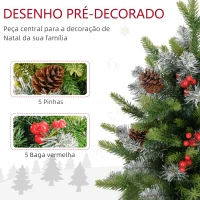 HOMCOM Árvore de Natal de Mesa 60 cm com 20 Luzes LED 141 Ramos 5 Pinhas 5 Bagas Vermelhas e Suporte de Metal para Interior Verde(m-5)