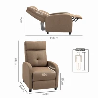 HOMCOM Poltrona Relax Reclinável até 155° Poltrona Reclinável Manual para Pessoas com Altura Inferior 195 cm 67x87x98 cm Marrom(m-3)