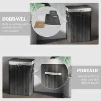 HOMCOM Cesto de Roupa de Bambu Dobrável Cesto para Roupa Suja com Tampa e Bolsa Amovível 40x30x60 cm Cinza Escuro(m-4)