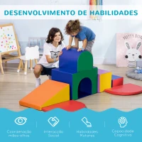 HOMCOM Conjunto de 7 Blocos de Psicomotricidade para Crianças Blocos de Constução Brinquedo para Aprendizagem Multicor(m-4)