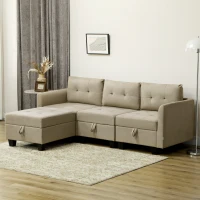 HOMCOM 'L' Shape Modular Sofa, with Storage - Light Brown(m-10)