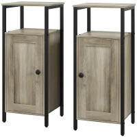 HOMCOM Conjunto de 2 Mesas Auxiliares com Prateleira Ajustável Mesa de Cabeceira para Dormitório 34x30x80 cm Marom Acinzentado(m-11)
