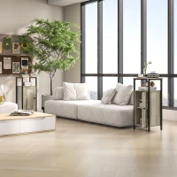 HOMCOM Conjunto de 2 Mesas Auxiliares com Prateleira Ajustável Mesa de Cabeceira para Dormitório 34x30x80 cm Marom Acinzentado(m-9)