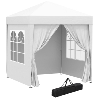 Outsunny 2 x 2 m Garden Pop Up Gazebo, Wedding Party Tent Marquee, Water Resistant Awning Canopy with Sidewalls, Windows, Carry Bag, White