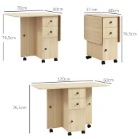 HOMCOM Mesa de Jantar Dobrável com Rodas Mesa Abatível com 2 Gavetas e Armário Mesa Auxiliar Multifuncional 120x60x76,5 cm Madeira(m-3)