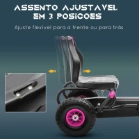 HOMCOM Kart a Pedais para Crianças 5-12 Anos com Assento Ajustável Pneus Insufláveis Amortecimento e Travão de Mão 121x58x61 cm Rosa(m-4)