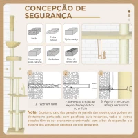 PawHut Arranhador para Gatos do Solo ao Teto de 230-250 cm  com Altura Ajustável Múltiplas Plataformas Rede Bolas Suspensas Bege(m-7)