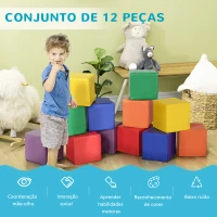 HOMCOM Conjunto de 12 Blocos Psicomotricidade para Crianças Blocos de Construção Brinquedo para Aprendizagem Multicor(m-7)
