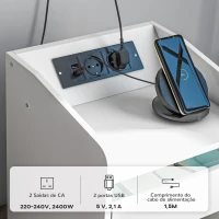 HOMCOM Mesa de Cabeceira com Luzes LED Gaveta Prateleira Estação de Carregamento Entrada USB e Controlo Remoto 40x40x58 cm Branco(m-5)