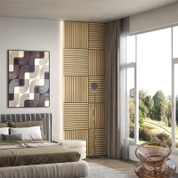 HOMCOM Akoestisch Paneel, Geluidsabsorptie, DIY Lamellenwand, MDF & Polyester, Eenvoudige Installatie, Eik(m-7)