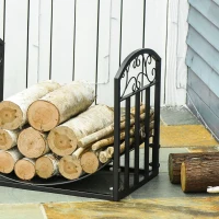 Outsunny Suporte para Lenha  de Metal com Prateleira Curva Carga 60 kg para Interior e Exterior 60,5x36x46,5 cm Preto(m-8)