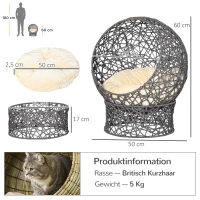 PawHut Katzenkorb, Katzenhöhle inkl. Kissen, 2-teilig, 50 cm x 50 cm x 60 cm, Cremeweiß + Anthrazit(m-3)