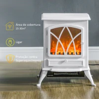 HOMCOM Lareira Elétrica Portátil Lareira Elétrica com Efeito de Chama Realista Potência 1000W/2000W 45x28,5x54 cm Branco(m-4)