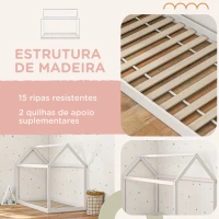 HOMCOM Estrutura de Cama 90x190 cm Somier de Madeira em Forma de Casa Carga 120 kg para Quarto Branco(m-6)