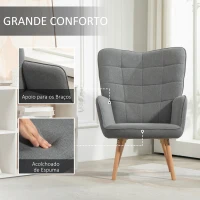 HOMCOM Poltrona de Sala de Estar Moderna Poltrona com Encosto Alto Apoio para os Braços Tecido de Linho e Pés de Madeira de Haya para Sala de Jantar Cozinha 71x76x101 cm Cinza(m-4)