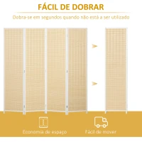HOMCOM Biombo de 4 Painéis Dobrável Separador de Ambientes Tecido a Mão de Bambu e Fio de Algodão 180x180 cm Branco(m-6)