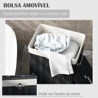 HOMCOM Cesto de Roupa de Bambu Dobrável Cesto para Roupa Suja com Tampa e Bolsa Amovível 40x30x60 cm Preto(m-5)