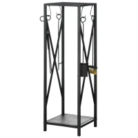Outsunny Suporte para Lenha Estante para Lenha Lenheiro de Exterior com Ganchos Pá Escova Atiçador e Tenaz Carga 60 kg 34x34x111 cm Preto(m-11)