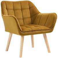 HOMCOM Gestoffeerde Stoel, Accentstoel, Scandi Ontwerp, Fluwelen Look, tot 120 kg, Rubberhout Poten, Geel