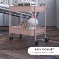 HOMCOM Three-Tier Steel Storage Trolley - Pink(m-5)