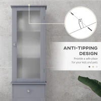 kleankin Bathroom Storage Cabinet with 3-tier Shelf Drawer Door, Floor Cabinet Free Standing Tall Slim Side Organizer Shelves, Grey(m-7)