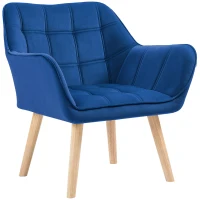 HOMCOM Gestoffeerde stoel, Accentstoel, Scandi Design, Fluweellook, tot 120 kg, Rubberhout Poten, Blauw(m-1)