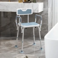 HOMCOM EVA Padded Shower Chair for the Elderly and Disabled, Height Adjustable Shower Stool with Back and Arms, 4 Suction Foot Pads, Light Blue(m-10)