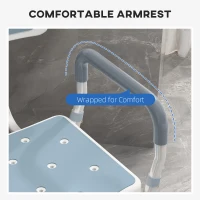 HOMCOM EVA Padded Shower Chair for the Elderly and Disabled, Height Adjustable Shower Stool with Back and Arms, 4 Suction Foot Pads, Light Blue(m-5)