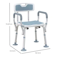 HOMCOM EVA Padded Shower Chair for the Elderly and Disabled, Height Adjustable Shower Stool with Back and Arms, 4 Suction Foot Pads, Light Blue(m-3)