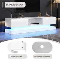 TV Table with 16-color LED Lights & 4 Dynamic Modes, High Gloss Front Panel & 2 Drawers, Up to 79 TV Size - White(m-7)