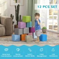 HOMCOM 12 PCs Soft Play Blocks, Soft Foam Toy, Building and Stacking Blocks for Kids, Blue(m-7)