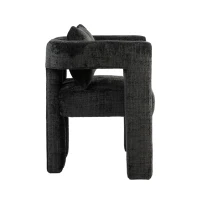 Fauteuil lounge moderne en chenille, chaise de bureau velours, design unique avec accoudoirs creux, coussin confortable, adapté pour salon, salle à manger, Noir(m-9)