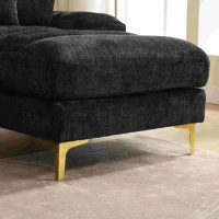 Divano componibile moderno grande in Chenille a forma di U, con Doppi Sedili Reclinabili, Nero(m-7)