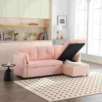 Divano Componibile a L in Velluto, Divano letto reclinabile estraibile convertibile, con sedili portaoggetti, Rosa(m-1)