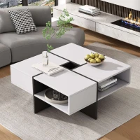 Multifunctional Square Coffee Table with Storage Spaces, High-Gloss Finish, Modern Sofa Table for Living Room, Sitting Room, 70x70x35 cm, White(m-1)