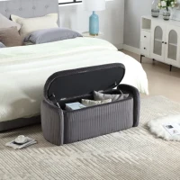 Panca contenitore moderna in velluto a righe per soggiorno, ingresso, camera da letto, Grigio Scuro(m-1)