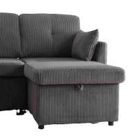 Canapé en velours en forme de L, canapé-lit convertible extensible avec sièges de rangement, Gris foncé(m-8)