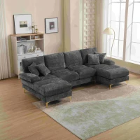 Divano componibile moderno grande in Chenille a forma di U, con Doppi Sedili Reclinabili,  Grigio(m-5)
